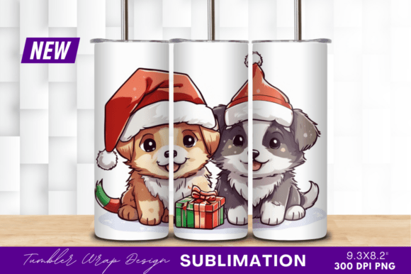 Download Christmas Puppies with Gift Tumbler Png - Gift Collection