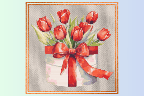 Download Red Tulip Gift Box Cross Stitch - Gift Collection